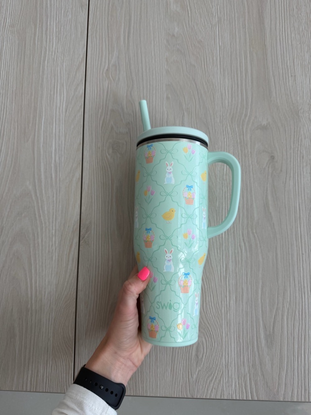 Mint Green Swig Cup - Bunny & Spring Motif